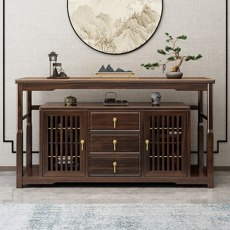 New Chinese Style Ebony Oak Solid Wood Sideboard Chinese Restaurant Entrance Cabinet Storage Tea Cabinet Storage Cabinet