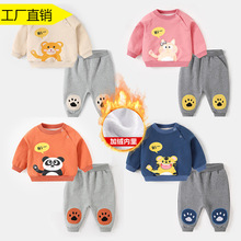 婴儿加绒卫衣套装长裤子秋冬幼儿男童0-3岁女宝宝小童外出两件套