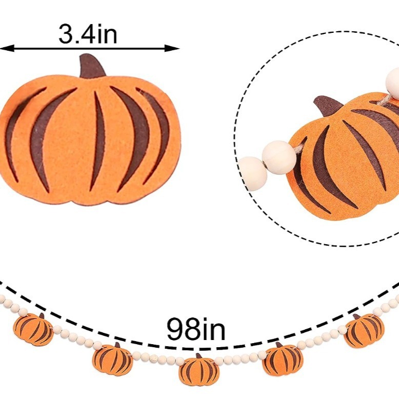 フェルトかぼちゃと木珠花輪かぼちゃ横断幕ハロウィーンインテリアペンダント|undefined