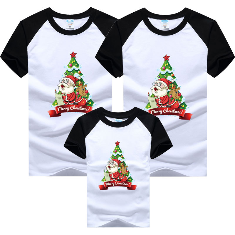 Traje para padres e hijos una manga raglán de cuatro bocas verano levante su mano Árbol de Navidad Regalo de Navidad para niños manga corta color a juego camiseta transfronteriza