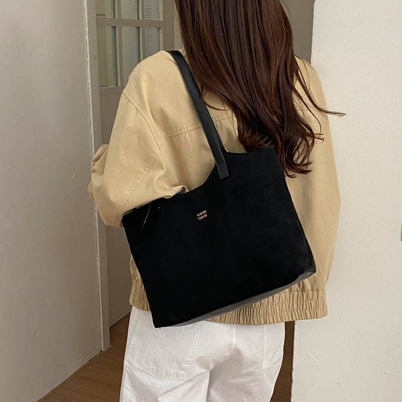Túi tote nữ cỡ lớn phong cách retro, đựng nhiều đồ, có quai đeo vai và kẹp nách — Màu cà phê PU, PU đen, màu cà phê, đen chi tiết 24