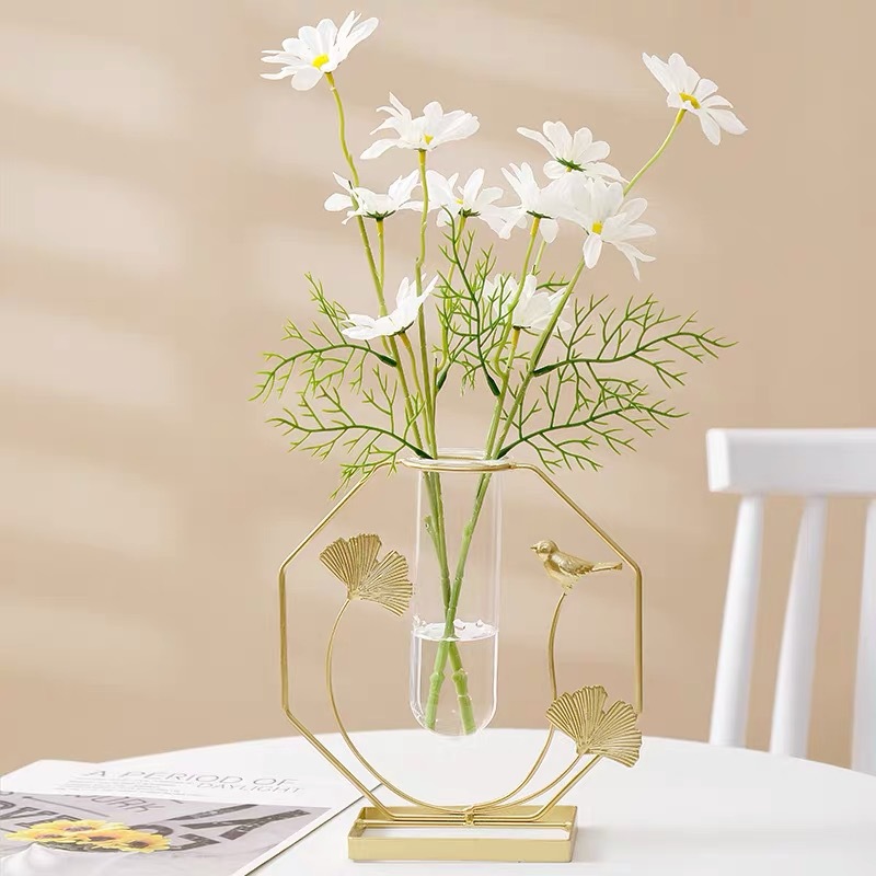 Fábrica al por mayor florero de hierro decoración salón arreglo de flores TV gabinete flor seca vidrio transparente mesa de comedor decoración del hogar