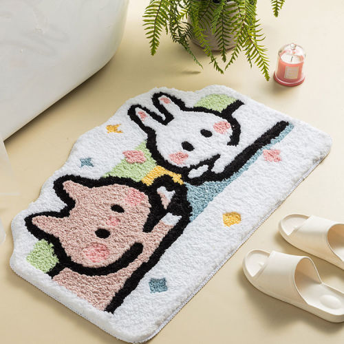 Cartoon Cute Bathroom Water Absorbent Mat at Bathroom Entrance Anti-Slip Foot Pad Quick-Drying Household Stain-Resistant Plush ICSE