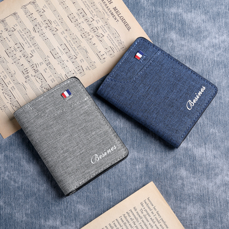 Canvas ultra delgada cartera de hombre corta simple bolso de tarjeta de licencia de conducir bolso de un estudiante simple cartera delgada de hombre