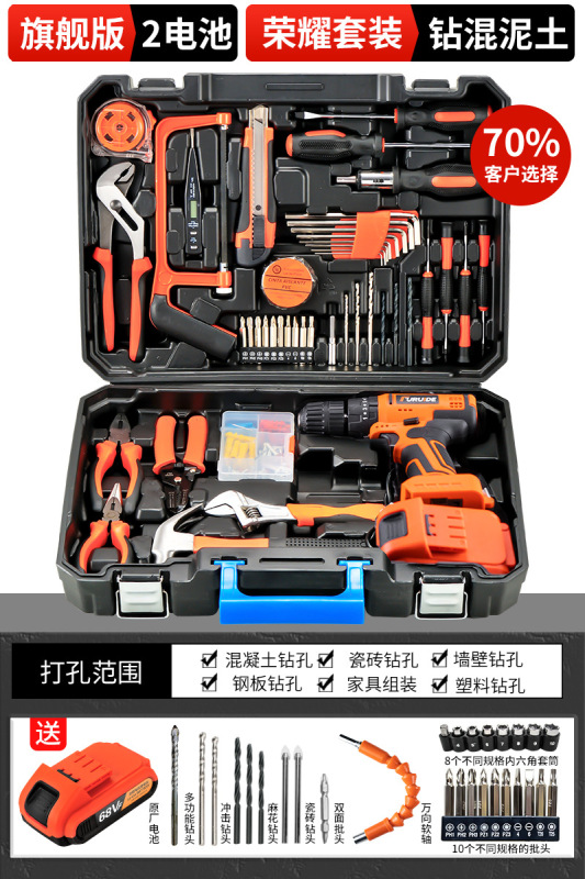 工具箱家用工具套装多功能五金电工维修组合大全车载电钻收纳全套|undefined