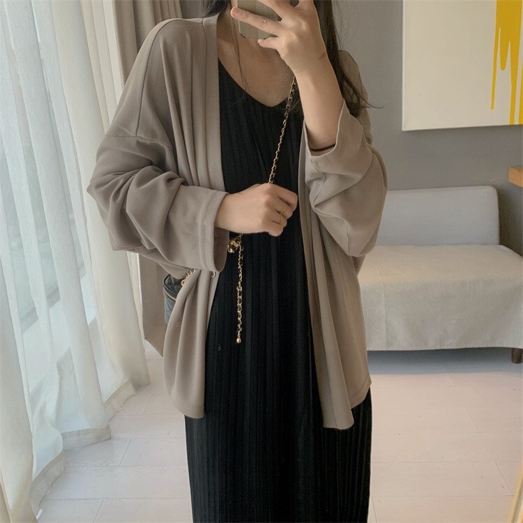 Lazy Style Retro Simple Loose Large Version Wrinkle-Free Cardigan Thin Sun Protection Jacket Ice Silk Sweater for Women
