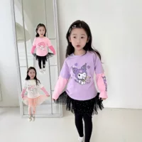 Девушка осенняя футболка с длинными рукавами Curomei Meletty Top с лоскутными рукавами Корейская модная девушка с принтом нижняя рубашка