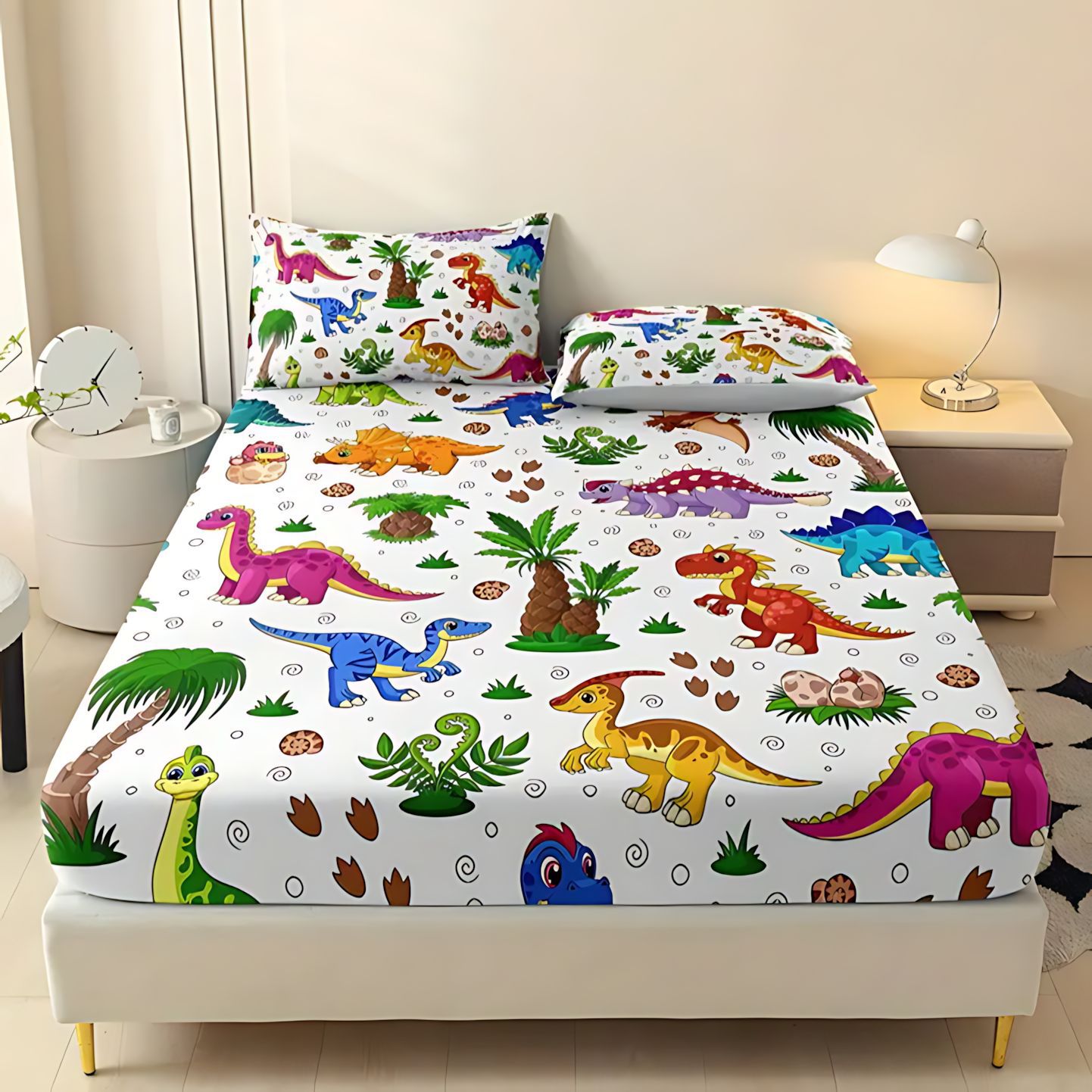 Temas de dibujos animados TEMU / JIT pequeños dinosaurios patrón de visita a casa transfronteriza de alta definición impresión digital kit de cama笠