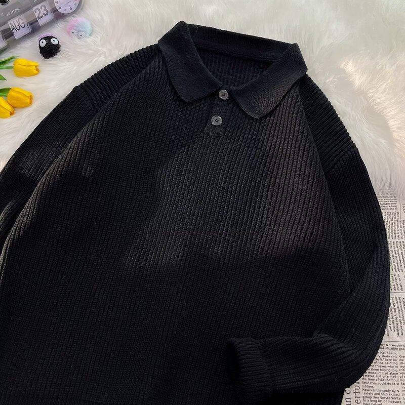 Autumn and Winter New Men's Knitwear Korean Style Trendyy Loose Large Size Lapel Knitwear Casual Thick Wool Warm Jacket