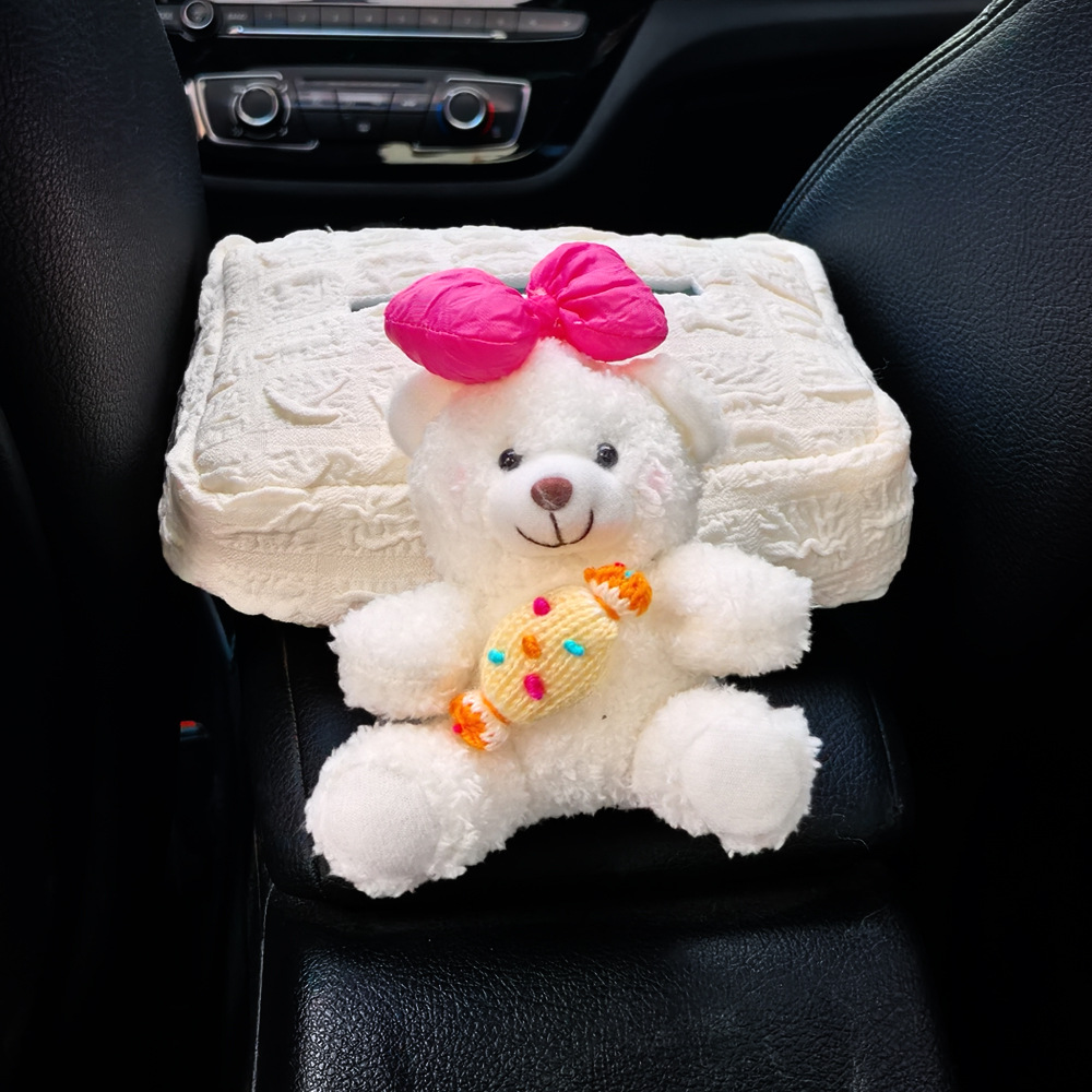 Caja de toallas de automóvil reposabrazos asiento de automóvil caja de dibujo de cartón decoración adorable oso caricatura en línea para mujeres image 11