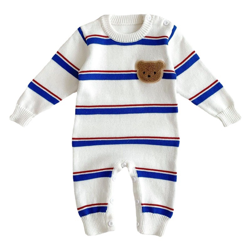 INS coreano rayas bebé primavera punto mono del mameluco para niños y niñas simple suéter