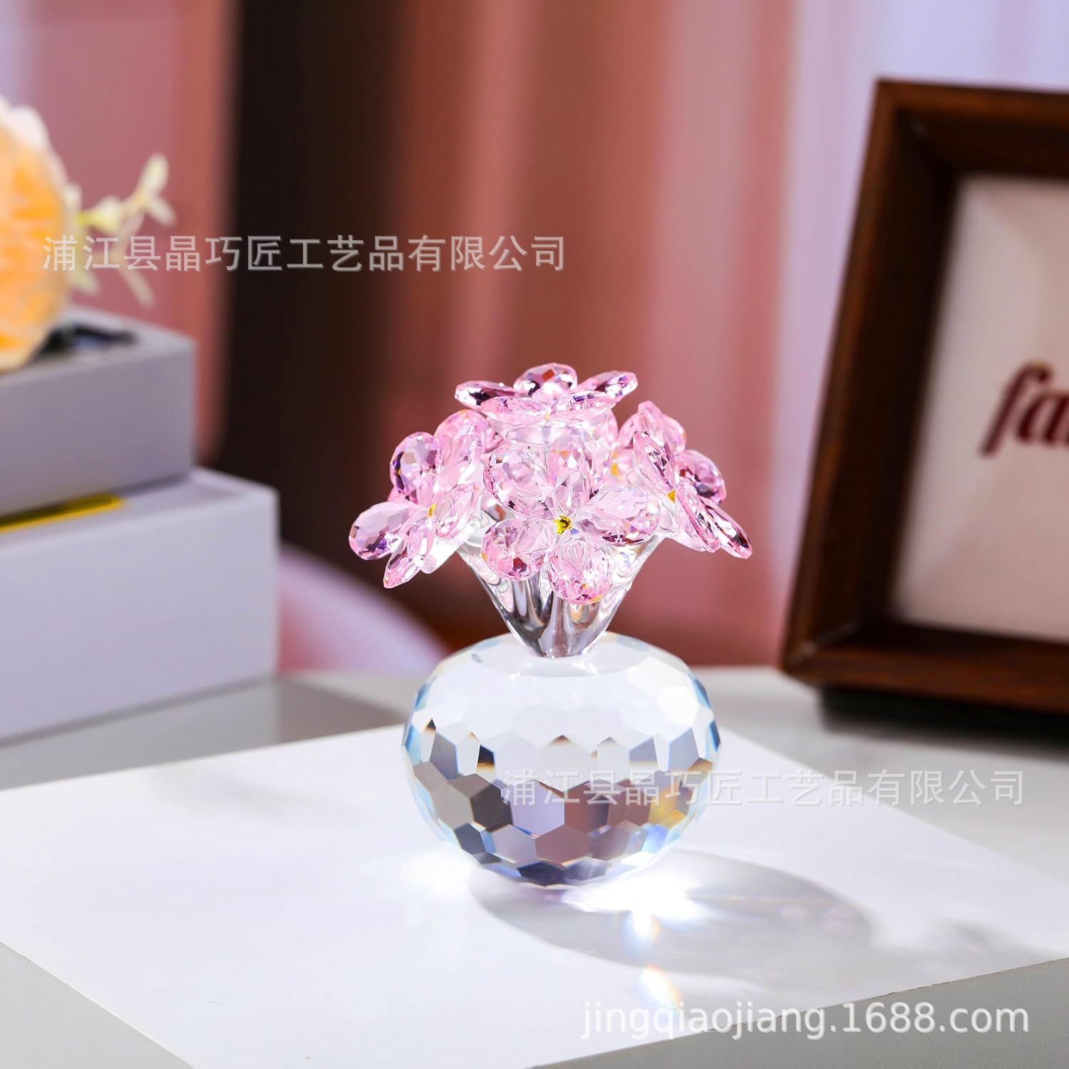 高透明クリスタル忘れな草七花飾り 永遠の記念品 クロスボーダーインテリア装飾卸売