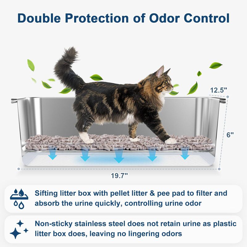 国境を越えたステンレス製の猫砂ふるい付きトイレ、特大猫砂ボックス、ペット用品、清掃用、輸出用トイレ、ふるい分けツール|undefined