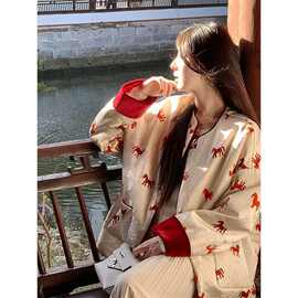 新中式印花小马外套女宽松立领盘扣加厚保暖棉服时尚百搭新年战袍