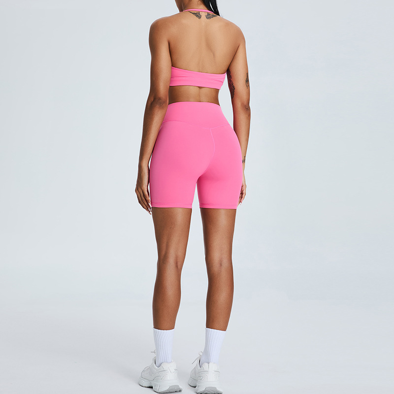 Verano nuevo estilo desnudo traje de ropa de yoga pantalones cortos de yoga de cintura alta para mujer ropa deportiva para correr