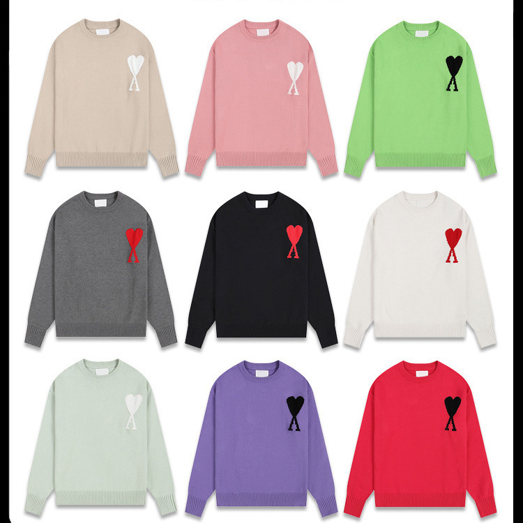Trendy Brand Ami Cs Sweater Autumn and Winter Unisex Jacquard Heart Embroidery Casual Crew Neck Pullover Knitwear Warm Jacket