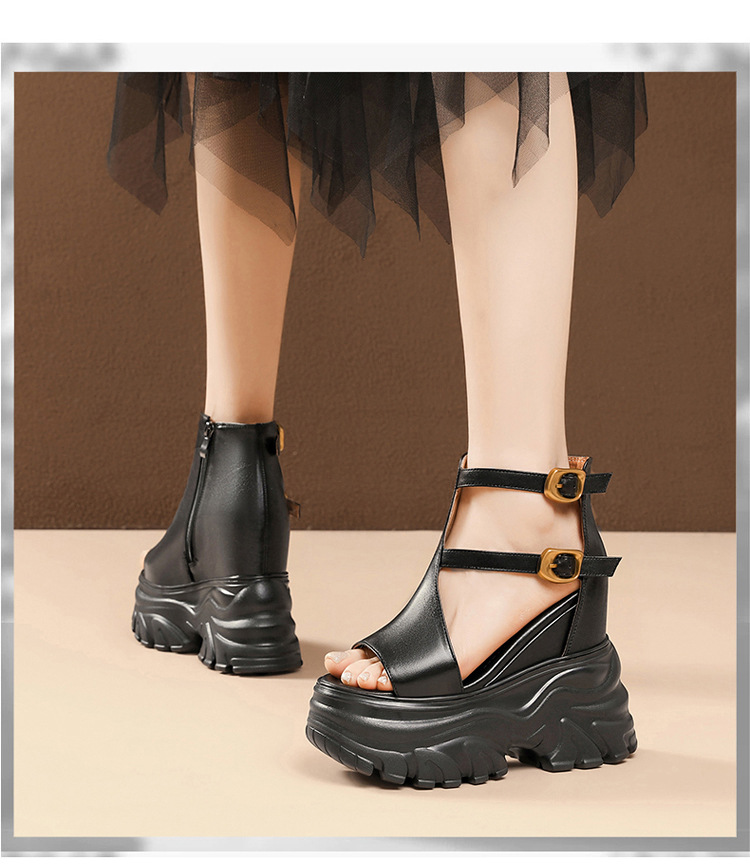 Sandal cao gót nữ mũi hở phong cách La Mã đế xuồng gót 14 cm — màu nâu, màu đen chi tiết 11