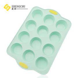 12连孔圆形硅胶蛋糕模具马芬杯面包甜点模硅胶戚风烤盘烘培工具