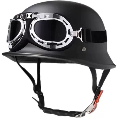Motosiklet kaskı (dəbilqə) | helmet - matte-black-with-silver-plated-goggles-m55-56