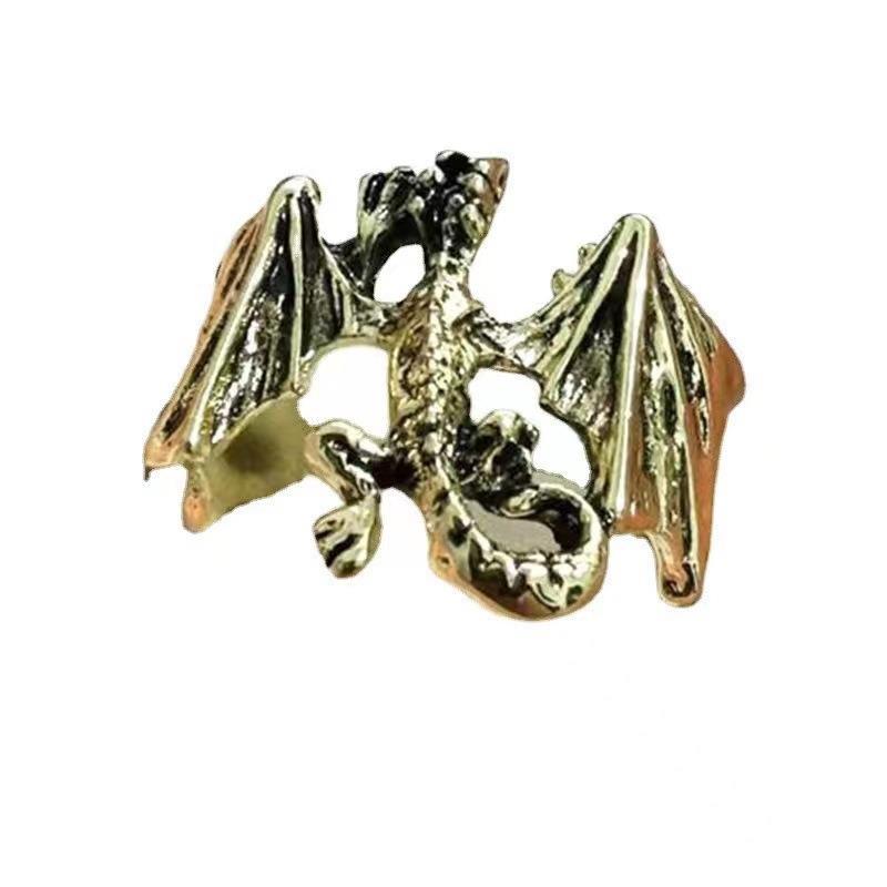 Bague ouverte Dragon Volant Transfrontalier pour Homme, Design Tendance et Polyvalent, Style de Niche Élégant, Bague pour Index Unique_voghion.com