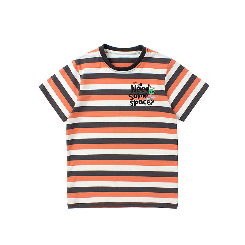 Ropa de verano estilo coreano para niños nuevos niños a rayas de manga corta para niños grandes dibujos animados impresos Camiseta de manga corta para niñas de media manga