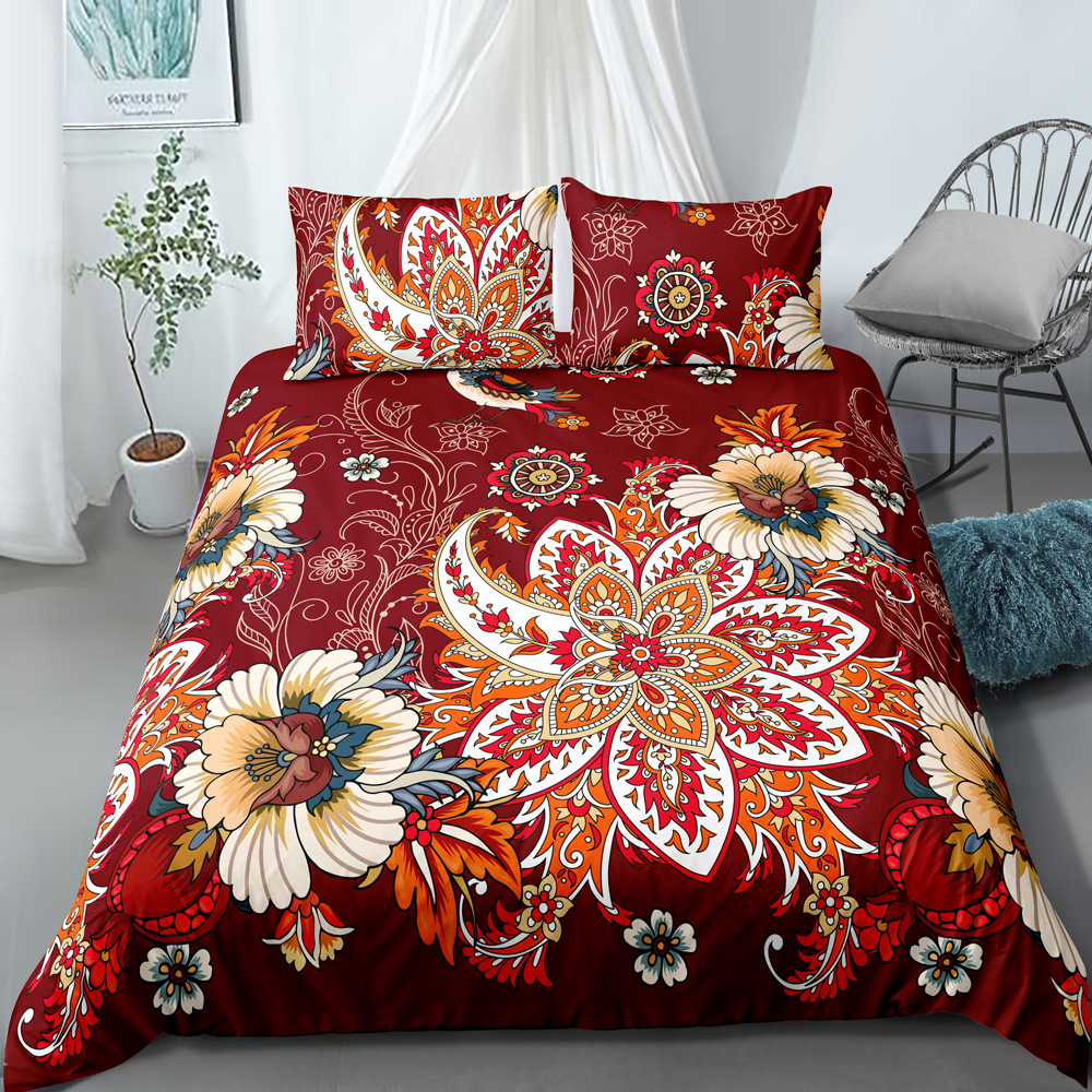 Parure de lit trois pièces de style ethnique imprimé numérique, housse de couette et taie d'oreiller, personnalisable, nouvelle collection_voghion.com