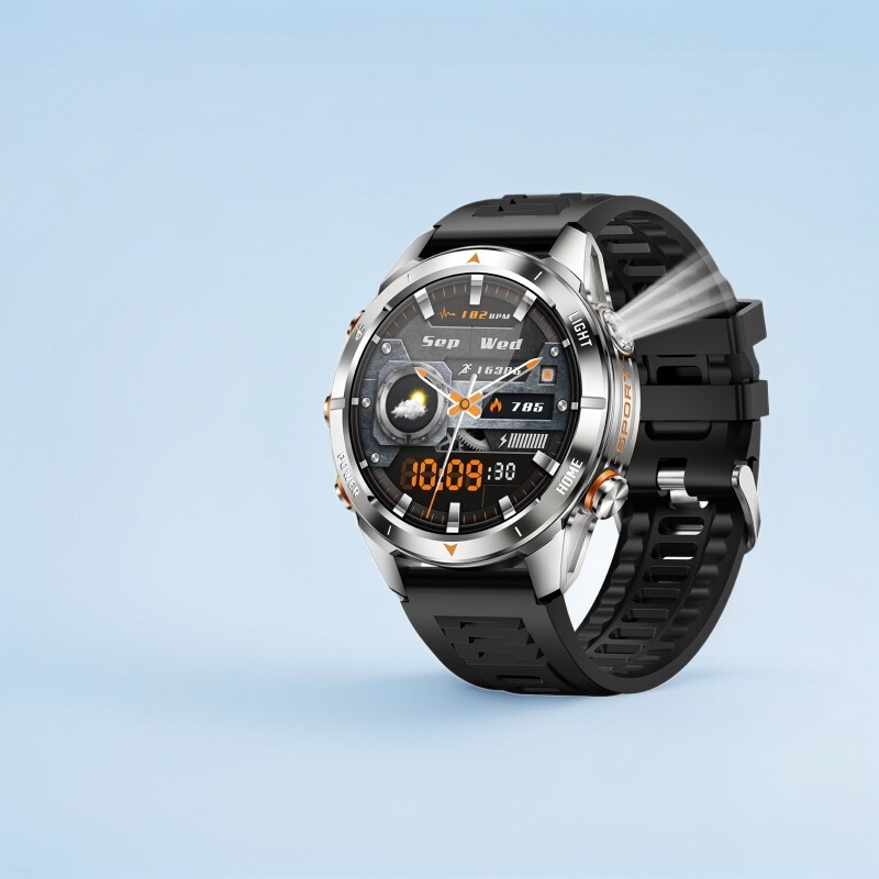 New Kt80 Smart Watch 3Atm Waterproof Heart Rate Blood Pressure Outdoor Flashlight Three-Proof Sports Bluetooth Call New Kt80 Smart Watch 3Atm Waterproof Heart Rate Blood Pressure Outdoor Flashlight Three-Proof Sports Bluetooth Call