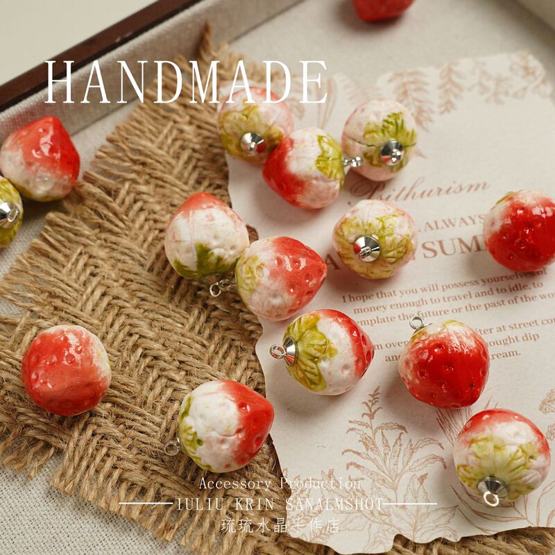 18*20mm Cute Ceramic Strawberry Accessories Pendant DIY Jewelry Accessories Handmade Accessories Beads