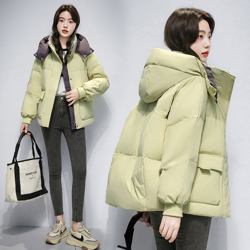 심지어 모자 짧은 다운 재킷 여성 90 화이트 덕 다운 겨울 패션 작은 느슨한 두꺼운 빵 패션 재킷