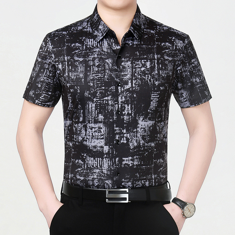 Men's Mulberry Silk Shirt, Summer Fashion, Loose Casual Style, Middle-Aged Dad's Top, Non-Iron Men's Shirt