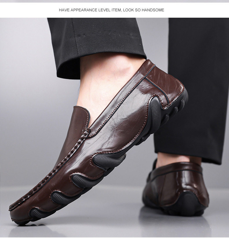Giày lười nam da bò lớp đầu mũi tròn, gót thấp 1–3 cm, kiểu xỏ chân tiện lợi — G618 màu nâu, G618 màu đen chi tiết 12