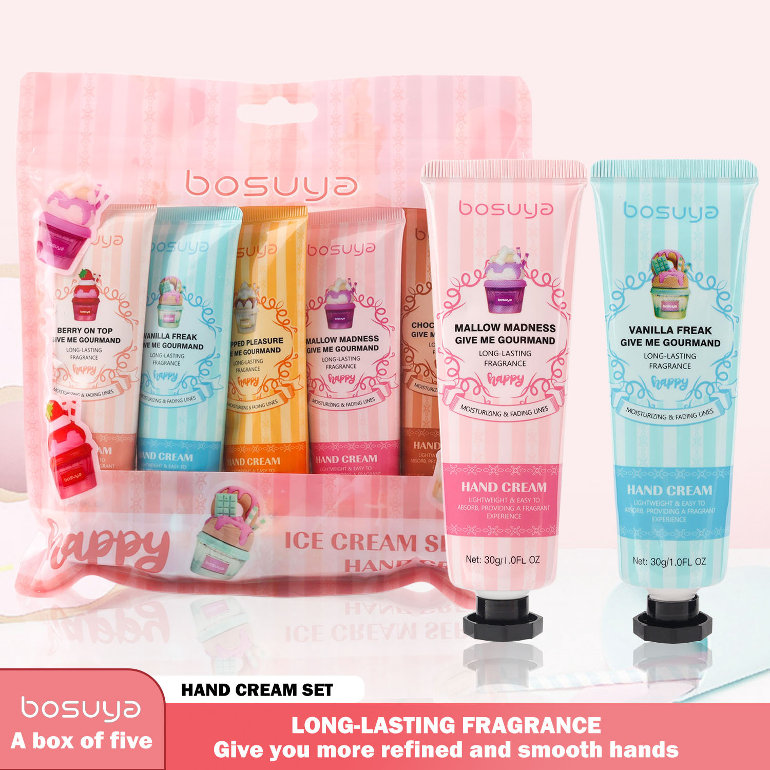 Suministro exclusivo transfronterizo de crema de manos con fragancia BOSUYA, hidratante y humectante, el popular set de cremas de manos de Amazon, paquete de 5 en bolsas. image 16