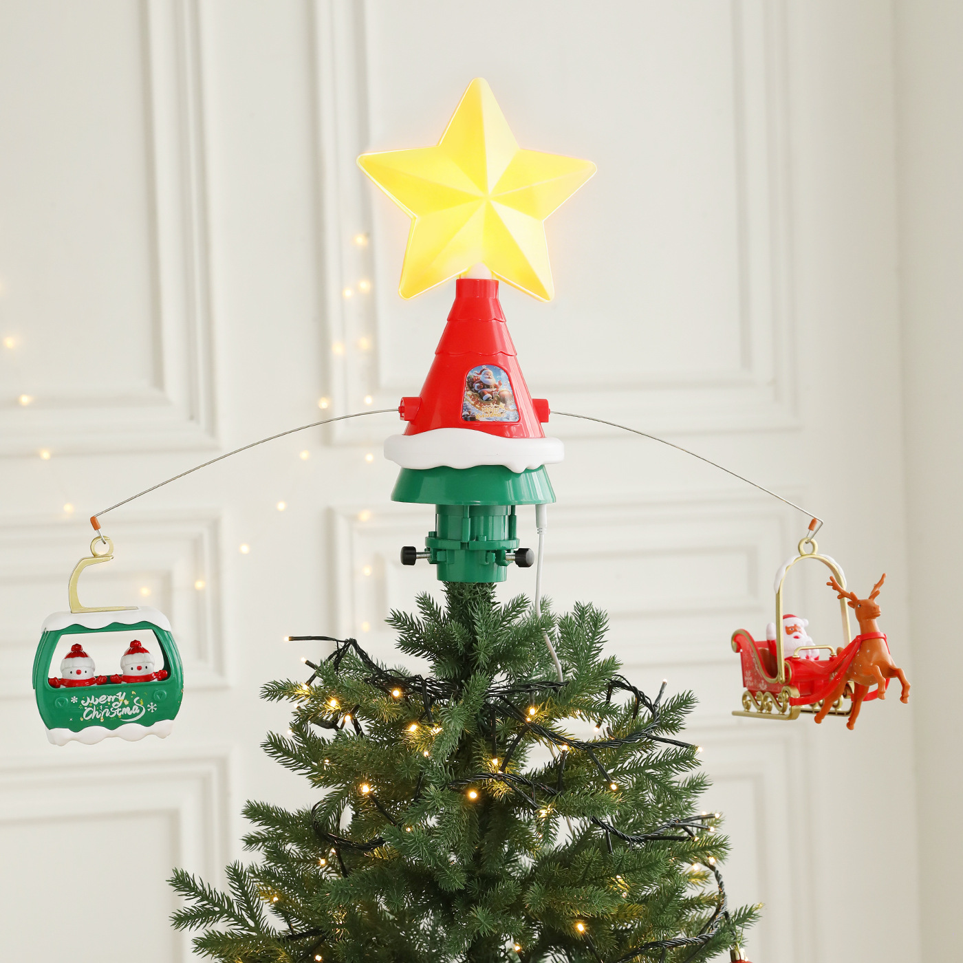 Nuevo árbol giratorio transfronterizo estrella eléctrica Santa Alce árbol de Navidad estrella superior regalo de juguete para niños