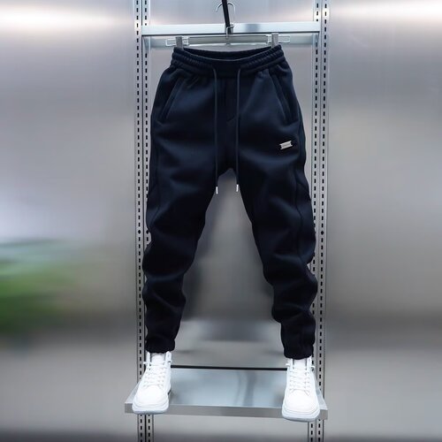 Shangbaochao Men's Spring Solid Color Casual Pants Joggers Drawstring Pants Elastic All-match Slim-fit Pants Black