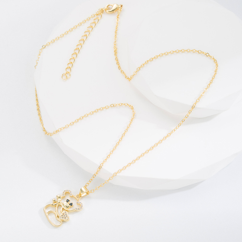 Fashion Bear Tiger Copper Pendant Necklace Gold Plated Zircon Copper Necklaces