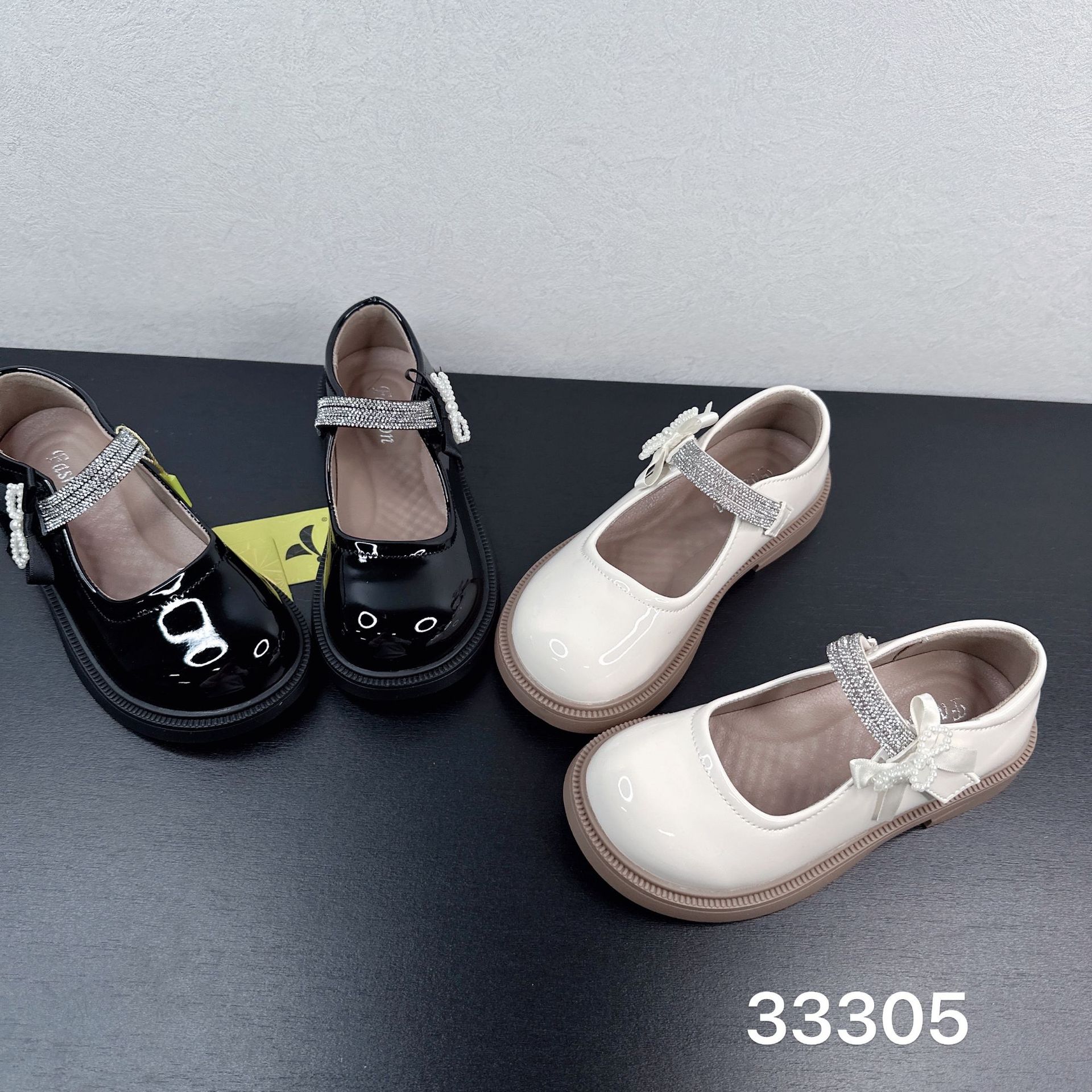 33305 Girls' Small Leather Shoes 2025 Autumn New Soft Sole Fashion Pearl Bow Children's Easiest for Match Princess Shoes