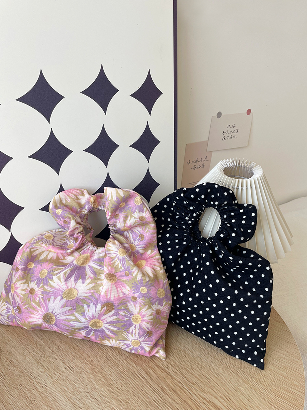 Ins pliegue de encaje bolso de mano mini bolso de muñeca sensación de nicho bolso de algodón bolsa de almacenamiento portátil bolsa de lona