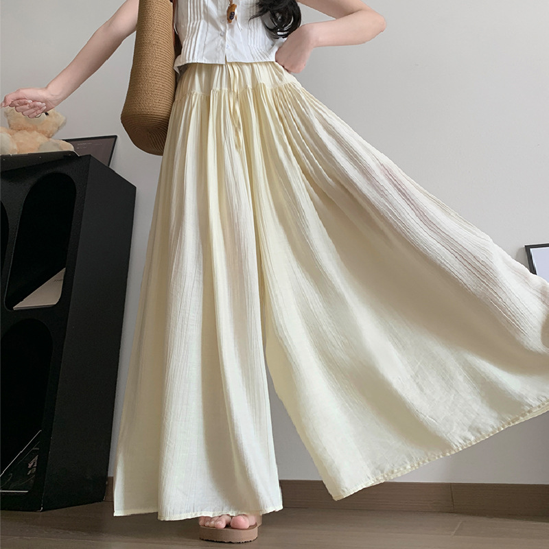 Relaxed fit elastic waistband skirt-pants for women, summer breathable drapey versatile wide-leg pants, loose straight casual long pants Relaxed fit elastic waistband skirt-pants for women, summer breathable drapey versatile wide-leg pants, loose straight casual long pants