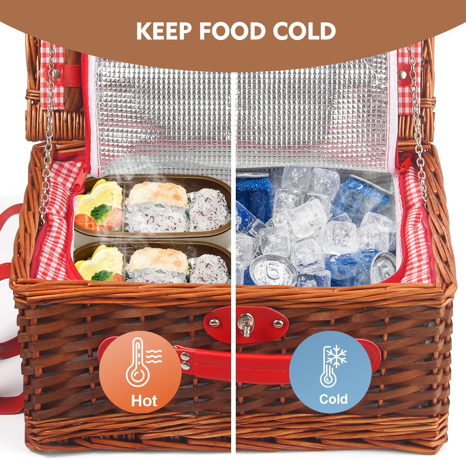 Amazon Willow picnic basket Amazon nuevo portátil rojo aislante de caña tela