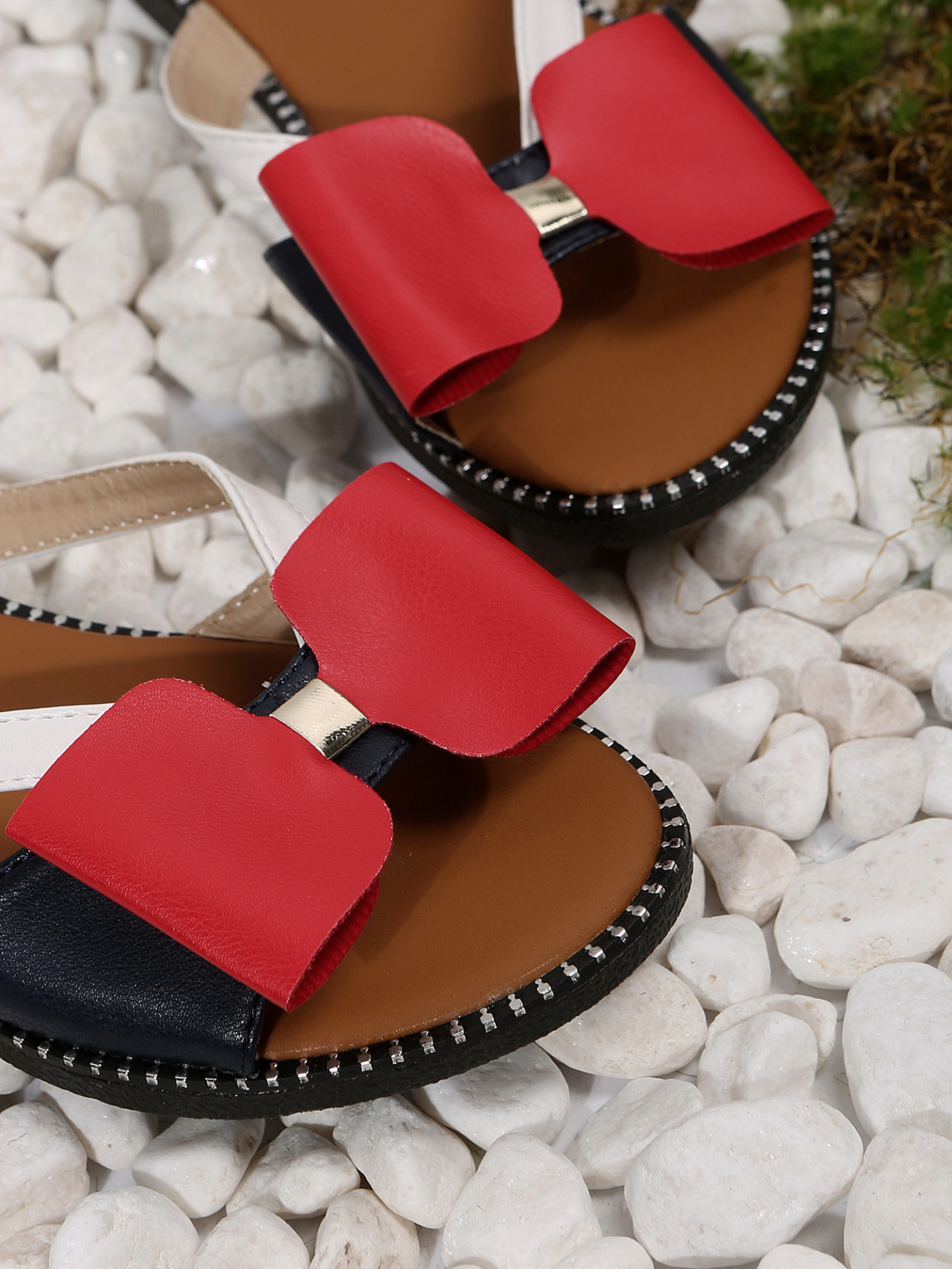 Women's Colour Block Suede Pu Sandals Flat Bow Summer Beach Shoes_voghion.com