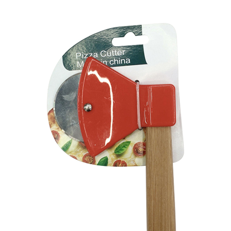 家用不鏽鋼披薩刀 廚房滾軸木柄披薩輪刀 蛋糕麵包烘焙工具刀批發