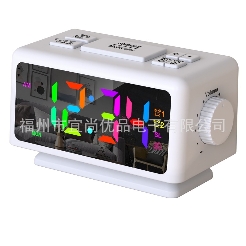 最新バージョン新しいアマゾンクロスボーダーホット販売ラジオ目覚まし時計 RGB カラフルな LED ミラー時計電子時計|undefined