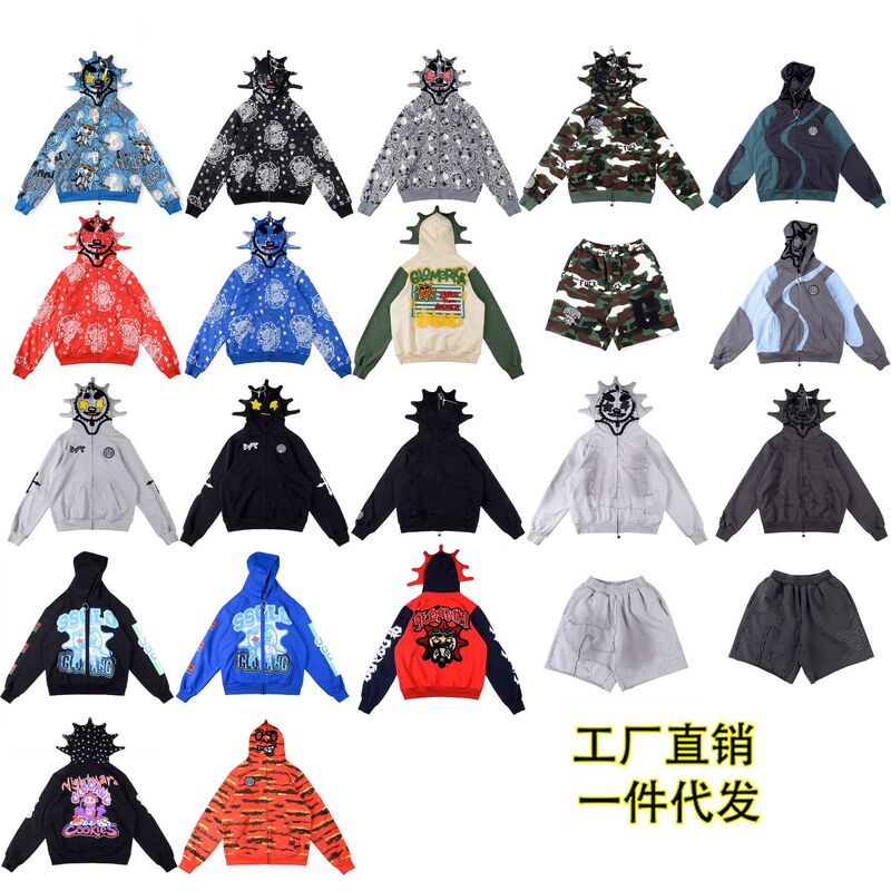 Foreign Trade Wholesale Glo Gang Cross-Border Trendy Brand Hooded Zipper Embroidered Logo Unisex Hoodie