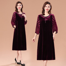 厂家直销杭州真丝绒连衣裙2024新款春秋桑蚕丝植绒裙女控价598