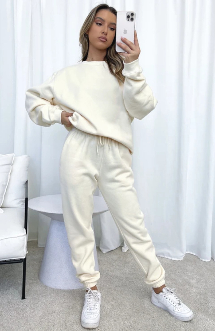 840g Weight Long Sleeve Sleeve Length Polyester Fabric Type Sweatshirt & Hoodie Co-ord Set Sets Type 2 Pieces Set Quantity Casual Occasion Round Neck Neckline Loose Fit Type Solid Color Pattern Winter, Autumn Season Women's Gender Streetwear Style Casual Women's Streetwear Solid Color Polyester Sweatshirt & Hoodie Co-ord Set Pants Sets 16