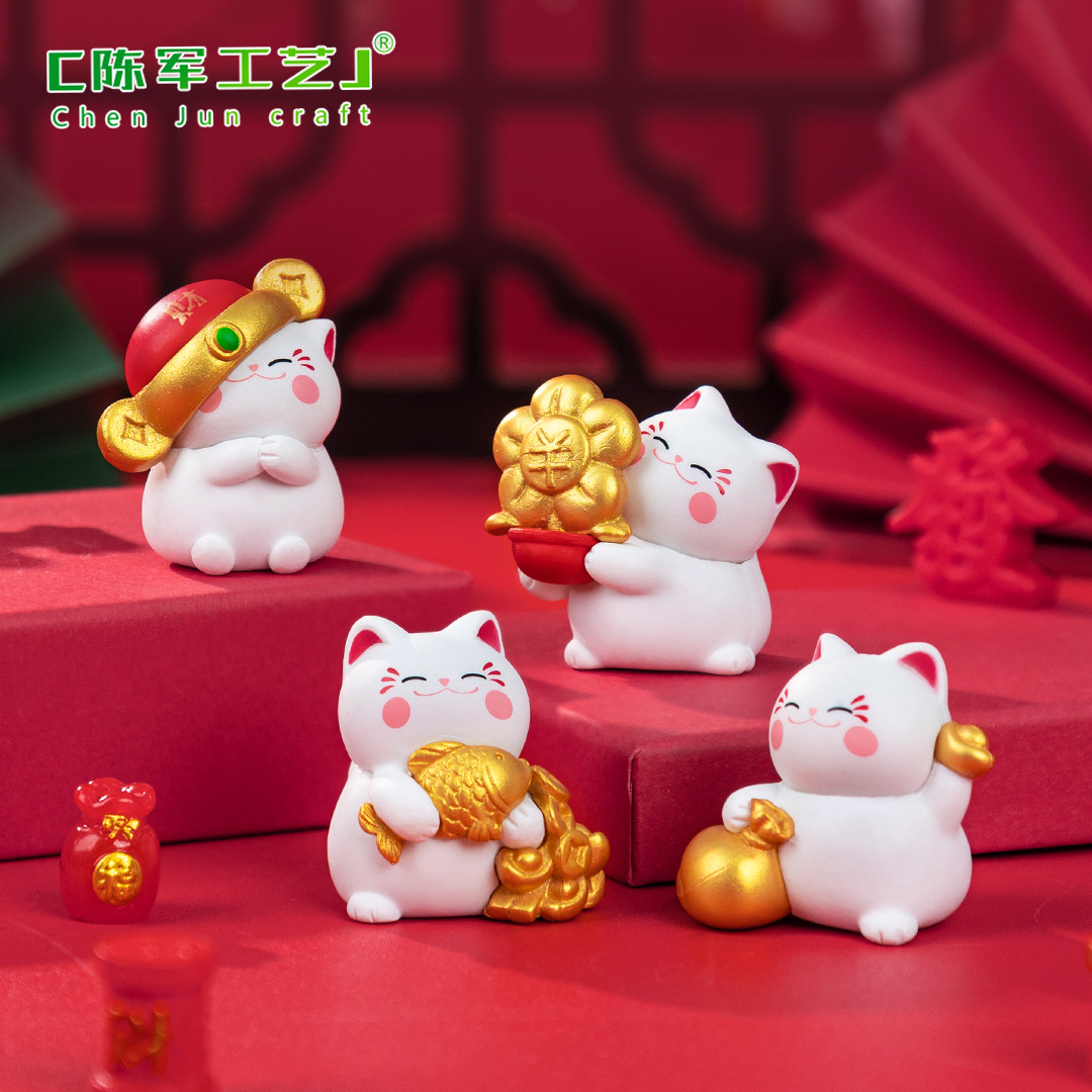 新年款微景观创意新中式招财猫 diy盲袋装饰品配件桌面车载小摆件