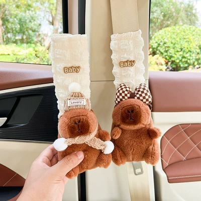 anti-collar protective cover car decoration – Seat belt shoulder pad - large-capibala-1-pair-of-puff-shoulder-pads