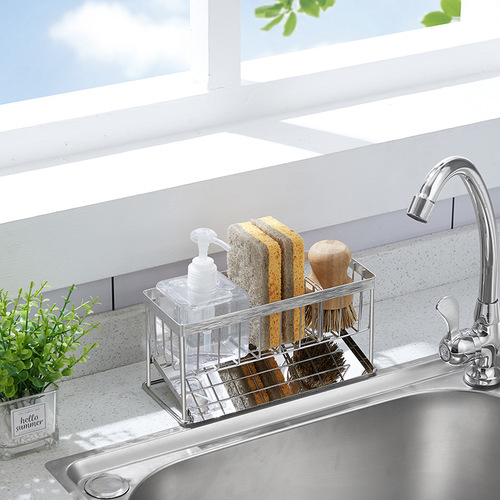 Kitchen countertop stainless steel drain rack sponge storage basket hand soap storage rack dishwashing sink storage rack sponge rack