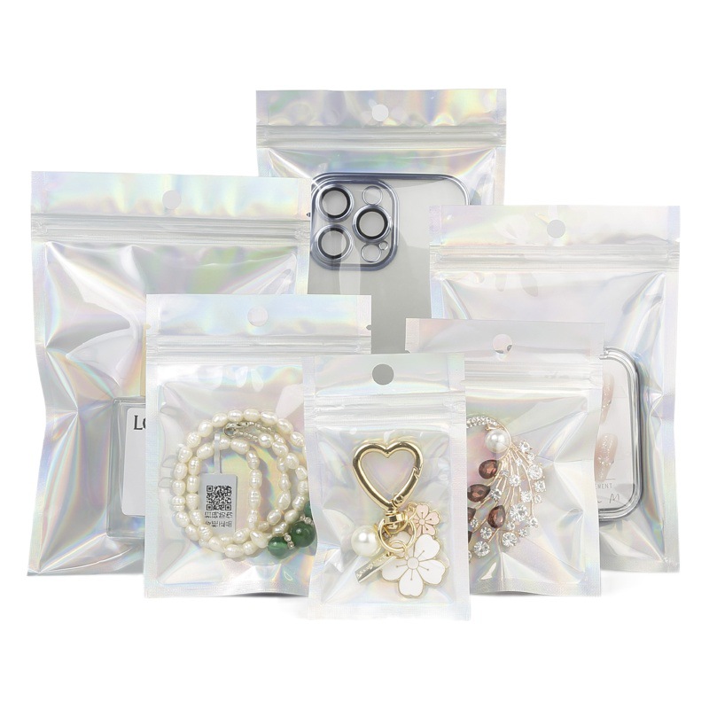 Venta al por mayor láser colorido ziplock bolsa de uñas joyería bolsa de embalaje caja del teléfono móvil cable de datos Yin y Yang láser ziplock bolsa