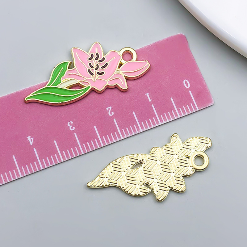 粉色系树枝花束康乃馨玫瑰花合金小挂件吊坠diy手链项链饰品配件|undefined